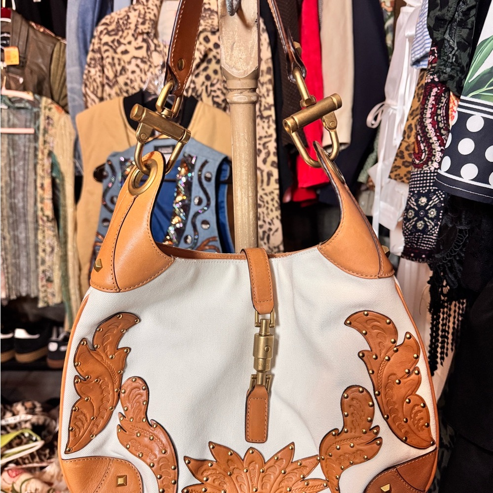 Gucci White and Tan Shoulder Bag